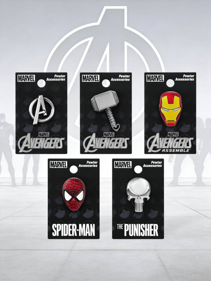 Monogram Marvel 漫威官方复仇者联盟珐琅徽章，包括蜘蛛侠、雷神、惩罚者和复仇者联盟标志的复古金属设计，可收藏的翻领别针，适合别在背包、夹克和手提包上，是送给粉丝、朋友和家人的理想礼物。 - 彩色 - 查看 1