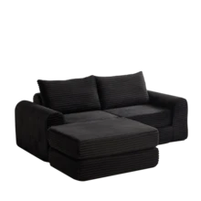 Cord 2-In-1 Sleeper Sofa, Cord 2-In-1 Sleeper Sofa With Two Cushions, Stylish Curved Armrests, Removable Ottoman, Modular Sofa For Flexible Design Options - 黑色 - 查看 12