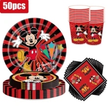 Disney 50件套/迪士尼米奇卡通人物派对餐具套装，包含10个盘子和杯子，适合10个孩子使用，是生日派对、万圣节和家庭聚会的完美之选。也非常适合作为生日装饰和节日餐桌布置，为您的宝贝公主们带来欢乐。 - 擁抱 - 查看 7