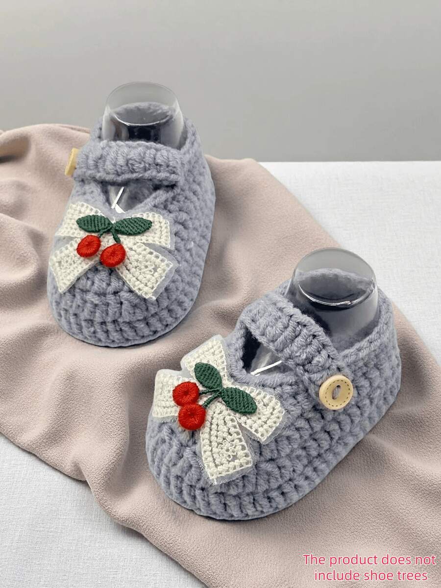 1 Pair Infant Girls' Cherry Mary Jane Boots, White Knit Strap - Light Grey - View 1