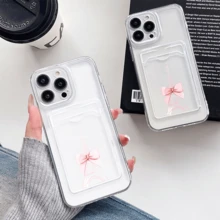 1 unidad Torre Eiffel lazo rosa acuarela Funda para iPhone 15 PRO, protección anticaída con airbag reforzado en las cuatro esquinas, tarjetero invisible integrado en la parte trasera, compatible para tarjeta personal, carnet de conducir, tarjeta de acceso y tarjeta de transporte, funda protectora antigolpes portátil con ranura para tarjetas, diseño sencillo y elegante, ideal para uso diario, desplazamientos y viajes - transparente - Ver 4