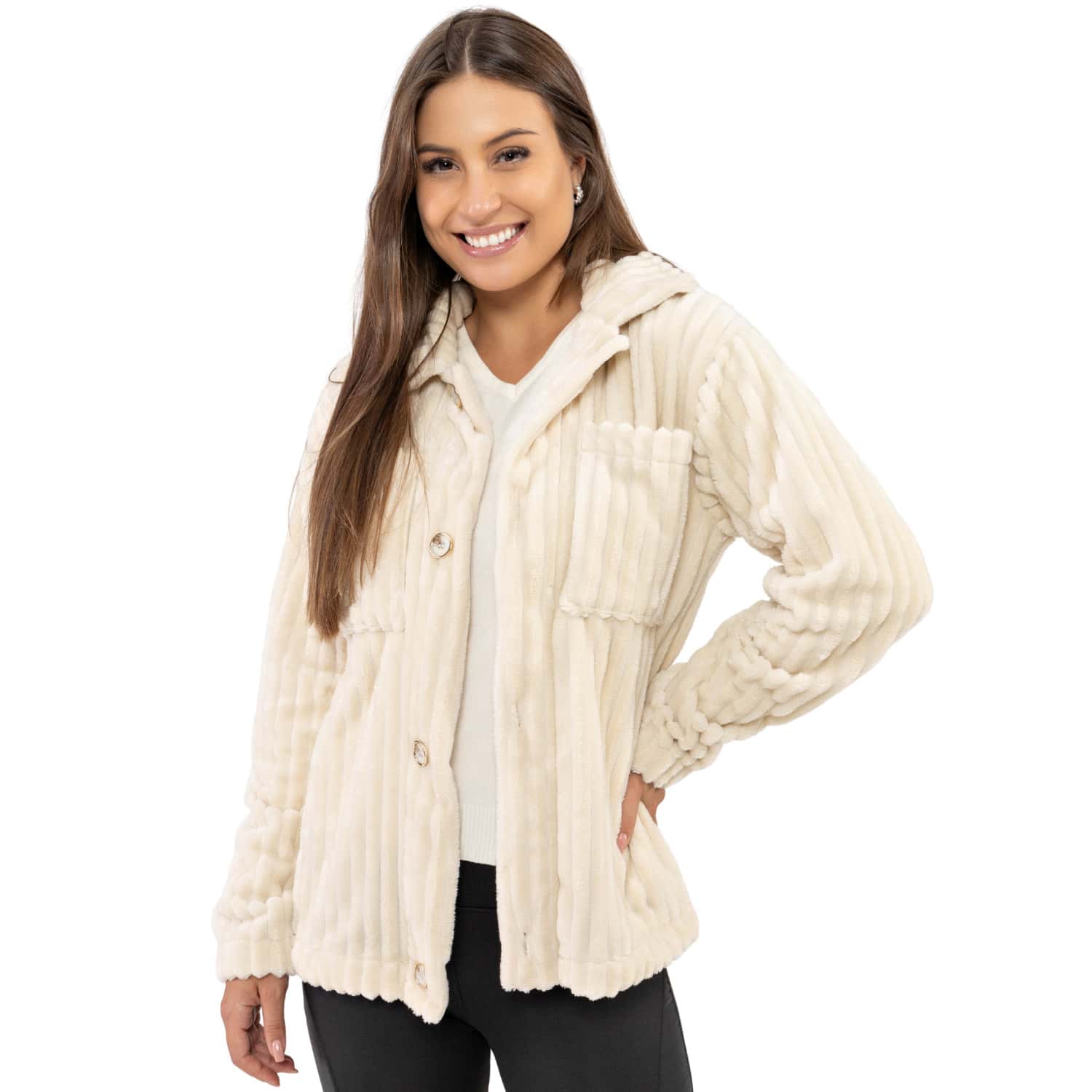 Teddy Jacket, Women's Plush Winter Coat With Buttons - 白色 - 查看 1