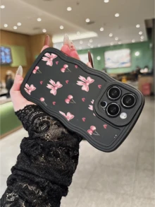 粉色可爱蝴蝶结樱桃爱心黑色手机壳，防震手机保护套，配有时尚挂绳，兼容苹果17 Pro Max、11、12、13、14、15 Pro、16 Pro Max、17 Pro Max、17 Pro、Air、16 Plus系列，情人节送给女朋友的可爱礼物 - 黑色 - 查看 5