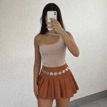 Women's Tailored High-Waisted Short Skirt With Lining And Side Zipper - A Stylish Flared Skirt Perfect For São João Festivities And Special Occasions. - 摩卡棕 - 查看 2