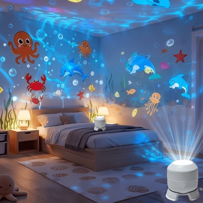 Đèn chiếu LED xoay 360° hình đại dương, dùng nguồn USB, thích hợp cho phòng ngủ, phòng chơi game, phòng khách, trần ký túc xá, tạo không gian chiếu sáng chủ đề động vật biển.