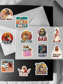 50pcs Funny Jesus Stickers, Creative Gift Stickers, Suitable For Tablet Computer, Notebook, Phone Case, Notebooks, Etc. - Multicolor - View 9