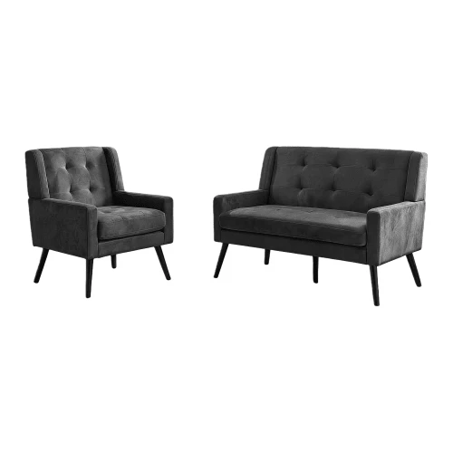 2-Piece Accent Armchair Set (Single & Double Armchair) – High-Density Foam Upholstery, Skin-Friendly And Durable Fabric, Solid Wood Legs With Floor-Protecting Pads For Living Room And Home Office