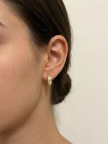 Luxurious Gold Full Pave Rhinestone Double Row Hoop Earrings, Sparkling Zirconia Ear Jewelry, With Gift Box, Suitable For Wedding And Daily Wear - Gold - View 4