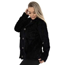 Teddy Jacket, Women's Plush Winter Coat With Buttons - 黑色 - 查看 4