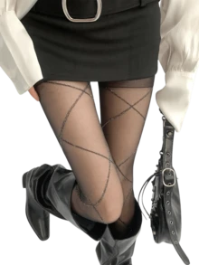欧美女士亮银线菱形网眼丝袜，防勾丝，高弹力，紧身，薄款，性感，显瘦，不透明连裤袜，时尚优雅，适合日常穿着、休闲外出、跳舞、居家、度假、约会等场合。 - 彩色 - 查看 20