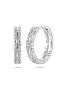 925 Sterling Silber Creolen mit doppelter Reihe Kubikzirkonia, 2 Farboptionen: Gold- und Silberfarben, mit eingelassenen Kubikzirkonia, hypoallergen minimalistischer Schmuck, inklusive Geschenkbox - Weißes Gold - Übersicht 3