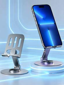 1 pieza Soporte de metal para teléfono giratorio 360°, ajustable a varios ángulos, adecuado para teléfonos inteligentes y tabletas, antideslizante, de color gris bicolor, accesorio de escritorio, soporte ajustable para teléfono | Soporte de metal de moda | Superficie de metal, soporte para teléfono (color y estilo aleatorios) - Soporte para teléfono totalmente metálico - Ver 7