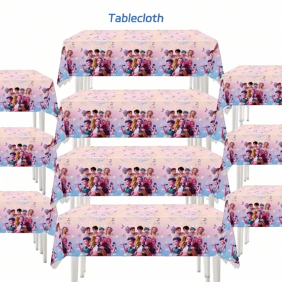 1PC Disposable Plastic Party Tablecloth, Suitable For Birthday Parties, Anime Festival Party Decorations, Happy Birthday Cartoon Children's Party Supplies, Theme, Birthday Party Decorations, Christmas Stocking Stuffers, New Year Gifts, Party Decorations