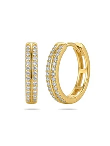 Luxurious Gold Full Pave Rhinestone Double Row Hoop Earrings, Sparkling Zirconia Ear Jewelry, With Gift Box, Suitable For Wedding And Daily Wear - Gold - View 3