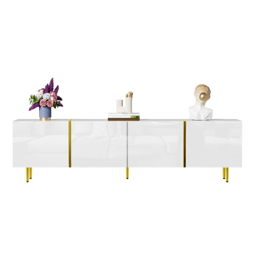 High-Gloss TV Cabinet With Four Doors, Modern And Simple, In White. - White - View 1