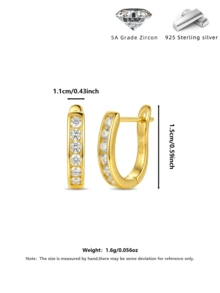 Anting-anting Lingkaran CZ Berkilau Elegan Bentuk Tapal Kuda, Anting-anting Perak S925 Mungil dengan Kotak Hadiah untuk Pemakaian Sehari-hari & Pesta - Emas - View 3