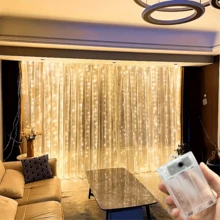 300LED Battery Powered Curtain Lights (Battery Not Included) 8 Modes LED Curtain Lights Birthday Surprise Room Bedroom Curtain String Lights Garland Fairy Lights Wedding Anniversary Bachelor Party - Battery Box Curtain Light - View 8