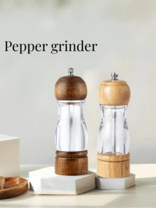 Bộ xay muối và tiêu bằng gỗ tùy chỉnh cá nhân (Không bao gồm khay) - Máy xay tiêu và muối biển thủ công 6,3 inch, có thể nạp lại, tùy chỉnh với tên/văn bản/logo, có cửa sổ quan sát bằng acrylic để phân biệt ngay lập tức giữa muối biển và tiêu đen. - Nhiều màu - Xem 4