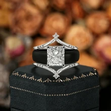 3pcs Fashion Rings For Women, Including 1pc Princess Square CZ Black Silicone Ring And 2pcs Copper Inlaid Synthetic Zirconia Rings, Elegant Combination Ring, Bride's Wedding Rings Set, Mother's Ring, Suitable For Daily Use, Weddings, Mother's Day - Bộ 3 chiếc nhẫn silicon màu đen thanh lịch - Xem 2