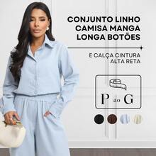 Women's Linen Set - Pants And Shirt With Buttons - Baby Blue - View 2