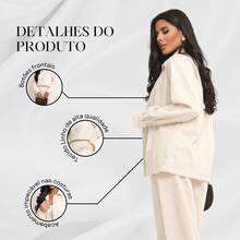 Women's Linen Set - Pants And Shirt With Buttons - Beige - View 6