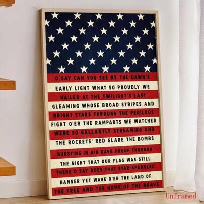 1pc Independence Day American Wall Art Retro Art, Independence Day National Anthem Lyrics, American Posters, Retro Wall Decoration, Patriotic Poster Canvas Wall Art Room Home Decoration Frameless