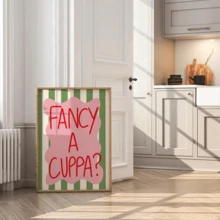 1pc Fancy A Cup Of Tea? Kitchen Decor Poster, Dinner Food Theme, Fun Fashion Art, Green & Pink Color Scheme, Tea Theme Canvas Wall Art, Unique Girl Art, Inspirational Quote Art, Home Decor, Canvas Print - A - View 2