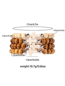 RINTOLER Bộ 4 vòng tay hạt gỗ hình thánh giá tối giản, đa năng, phù hợp với trang phục thường ngày của nam giới, quà tặng cho bạn trai. - Nhiều màu - Xem 4