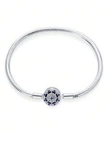 1cp S925 Sterling Silver Popular Starry Sky Series Snake Bone Bracelet Bracelet Jewelry DIY Fashion Jewelry Suitable For Girls' Daily Wear - Silver - View 7