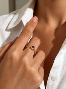 Charm-In 18K Gold Plated Pink Cushion Cut CZ Ring, Dainty Halo Stackable Promise Ring, Elegant Jewelry Gift For Women - Gold - View 2