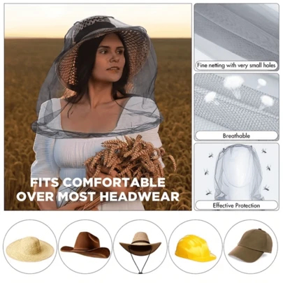 Red de mosquitos con protector facial - Malla resistente, tejido de malla fina para protección contra insectos, compatible con sombreros/cabezas, apto para pesca, caza - Previene el virus del Nilo Occidental y Zika - Negro y verde (tela resistente) - Se adapta a adultos y diseñado para un flujo de aire máximo - Mantiene alejados a los insectos, mosquitos, moscas, jejenes - Se ajusta a la mayoría de los sombreros - Fácil de limpiar y mantener - Perfecto para acampar, senderismo