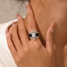 3pcs Fashion Rings For Women, Including 1pc Princess Square CZ Black Silicone Ring And 2pcs Copper Inlaid Synthetic Zirconia Rings, Elegant Combination Ring, Bride's Wedding Rings Set, Mother's Ring, Suitable For Daily Use, Weddings, Mother's Day - Bộ 3 chiếc nhẫn silicon màu đen thanh lịch - Xem 9