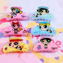 Warner Bros 飞天小女警卡通发夹，可爱爪钩发夹，适合别在后脑勺，女孩发饰，包含小花朵、泡泡、绒毛等装饰，浴室发饰，派对小礼物，派对装饰，适合角色扮演，生日派对礼物，派对服装配饰 - 彩色 - 查看 4