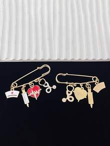 1pc Creative Medical Theme Safety Pin Brooch With Nurse Cap, Syringe, ECG Heartbeat & Stethoscope Charms, Perfect For Bag & Clothing Decoration, Ideal Gift For Nurse's Day/Thank You - Multicolor - View 4