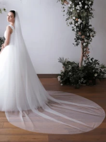 3 Meters Long Minimalist White Bridal Veil - White - View 3