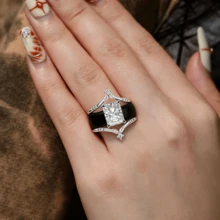 3pcs Fashion Rings For Women, Including 1pc Princess Square CZ Black Silicone Ring And 2pcs Copper Inlaid Synthetic Zirconia Rings, Elegant Combination Ring, Bride's Wedding Rings Set, Mother's Ring, Suitable For Daily Use, Weddings, Mother's Day - Bộ 3 chiếc nhẫn silicon màu đen thanh lịch - Xem 6