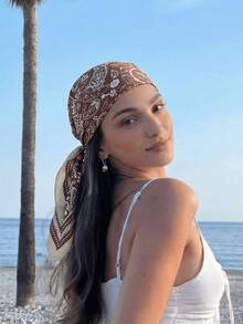 1 chiếc khăn bandana kiểu Bohemian mới, họa tiết Paisley, khăn quàng thời trang nữ chống nắng, thích hợp cho sử dụng hàng ngày và phụ kiện tóc mùa hè đi nghỉ mát, băng đô đi biển, băng đô du lịch. - màu nâu - Xem 3