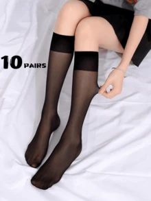 4 Pairs Nude Color Mid-Calf Socks, Fashionable & Versatile For Daily Wear - Apricot - View 9