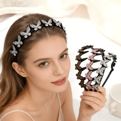 3pcs Shiny Rhinestone Butterfly Headbands, For Young Women, Casual Wear, Outdoor, Party, Cute & Fashionable Summer Hair Accessories, Great Gift For Girlfriend, Suitable For Women And Girls, Stylish Accessory, Delicate Present, Hair Care