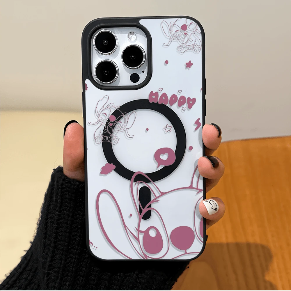 Disney Licensed Lilo & Stitch Angel Phone Case, Adorable Pink Angel With Line Sketch & Whimsical Accents, Clear Transparent Design With MagSafe Compatible Ring, Scratch-Resistant Pink Frame Case For IPhone 17, 16, 15, 14, 13, 12, And 11 Pro,Galaxy S22 ,S23,S24,S25models.. A Fun Gift For Family, Friends, Birthdays, Holidays, And Special Occasions. - Black - View 1
