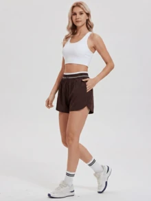 Quần short thể thao cạp chun có lớp lót - màu nâu - Xem 2