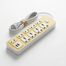 10-Outlet Power Strip For Home Use With 2 USB Ports, 8-Socket Adapter Extension Cord With 10 American Plug Connectors - Ginger - View 3