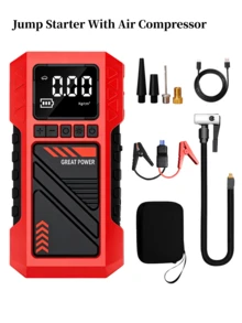 Arrancador de batería de coche de servicio pesado 2026 | Inflador de neumáticos digital 180PSI, Kit de emergencia multifunción para arrancar coches, 8000A de pico de corriente, cables y pinzas de arranque de 12V, linterna LED de 3 modos con SOS - Fuente de alimentación de arranque de emergencia - Ver 13