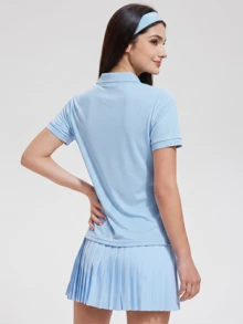 KyrLssu Women's Solid Color Short Sleeve Casual Fitness Outdoor Polo Shirt, Casual Work Short Sleeve Collared Golf Polo Shirt, Outdoor Polo Shirt And T-Shirt For Tennis, Pickleball, Summer - Baby Blue - View 2