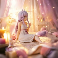 1pc 3.7 Inch Anime Girl Figurine, PVC Soft Material White Hair Falling Dress With Pink Belt, High Fidelity Collectible Model Toy, Unique Birthday Gift For Anime Fans, Desktop Decor - Multicolor - View 7