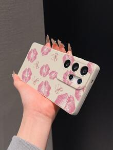1pc White Matte Shockproof Anti-Slip Phone Case With UV Printed Pink Lips & Bow Pattern, Suitable For GALAXY S26, S26+, S26U, S25FE, A17, A07, A37, A57, A56, S25, S25PLUS, S25ULTRA, S24, S24PLUS, S24ULTRA, S23, S23PLUS, S23ULTRA, S23FE, S22, A55, A54, A53, A52, A51, A05S, A06, A13, A14, A15, A16, A22, A23, A25, A33, A34, A35 - Multicolor - View 3