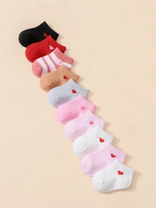 10 Pairs Baby Girls' Heart Pattern Ankle Socks, Cute Toddler Nude Low-Cut Socks - Multicolor - View 5
