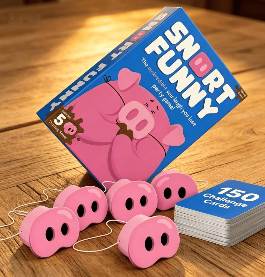 Snort Funny Party Game – The Hilarious You Laugh You Lose Card Game With 150 Challenge Cards, 5 Pig Snouts & 60 Mud Tokens For Family & Friends Game Night - Màu xanh lam - Xem 1