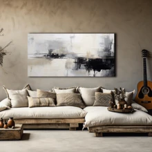 1 pezzo Decorazione da parete in tela d'arte astratta moderna - Eleganti pennellate beige, nere e bianche, adatta per soggiorno, camera da letto, stile contemporaneo, decorazione da parete astratta, design artistico, decorazione d'interni estetica, con o senza cornice, decorazione per la casa, regalo ideale per il riscaldamento della casa, decorazione per appartamenti di college, decorazione da parete per hotel, casa, soggiorno, camera da letto, bagno e ufficio - A - Visualizzare 4