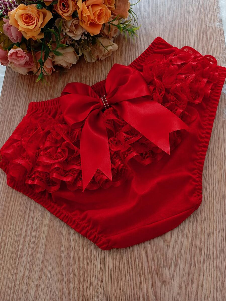 Ruffled Panties With Bow, Sizes S, M, L, XL - Red - View 1